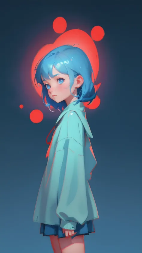 a cute girl with a blue hair and a red shirt,looks worried and nervous 2d illustration, 2 d illustration, loish van baarle, emotional concept art, 2d digital illustration, 2d matte illustration, cartoon moody scene, childrens art in artstation, cartoon dig...