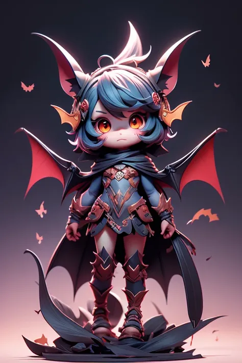 Create a picture of a little bat monster., The image should be sharp and detailed, with beautiful colors. With arms, leg, eyes, mouth, พื้นหลังสีlegว