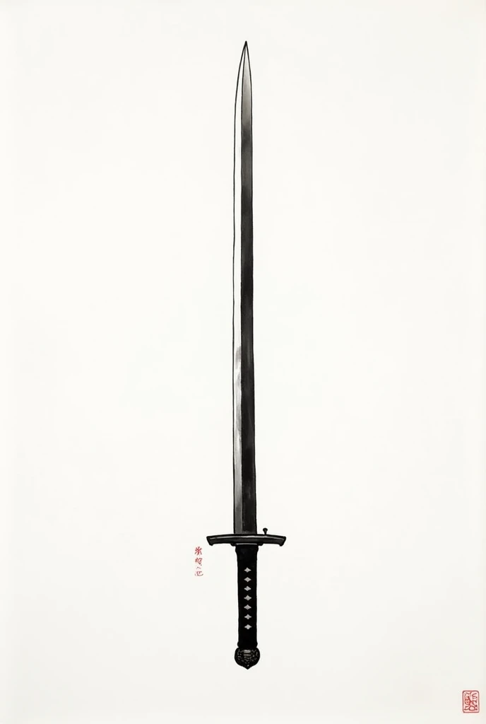 Ink Painting　Japanese sword　Beauty　Black and White　One length
