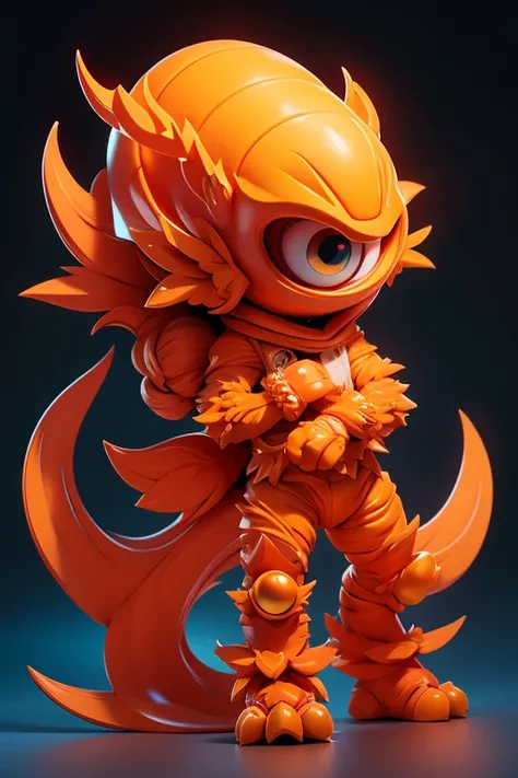 Create an image of an orange monster., The image should be sharp and detailed, with beautiful colors. With arms, leg, eyes, mouth, พื้นหลังสีlegว