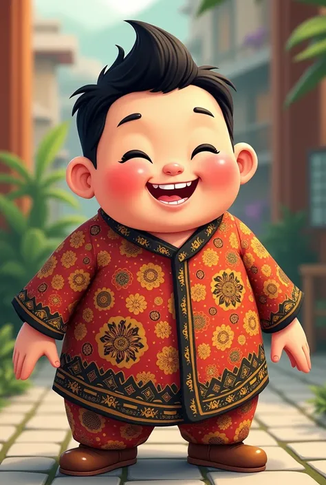 Make me a character with elements of tolerance and democracy, make this character wear traditional Indonesian batik clothes, and this character must be a cartoon and 2d