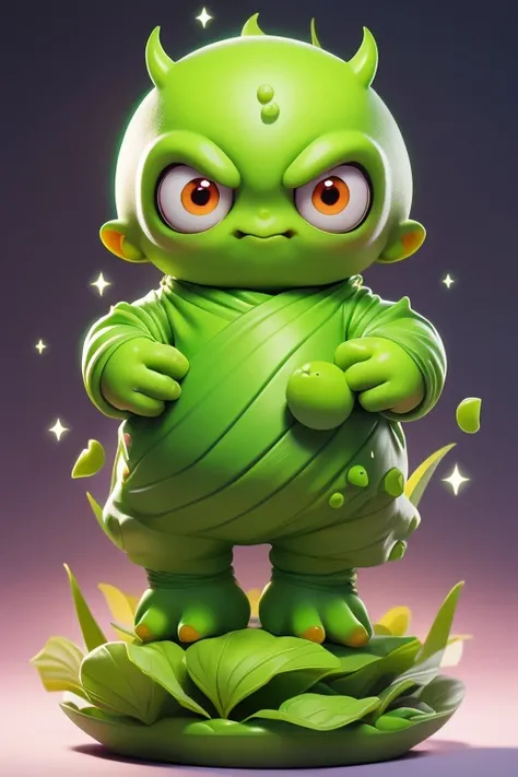 Create a Wasabi Monster image, The image should be sharp and detailed, with beautiful colors. With arms, leg, eyes, mouth, พื้นหลังสีlegว