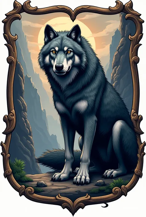 family emblem of a wolf and stone