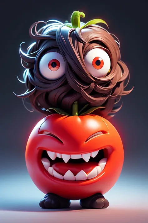 Create a Monster Tomato image, The image should be sharp and detailed, with beautiful colors. With arms, leg, eyes, mouth, พื้นหลังสีlegว