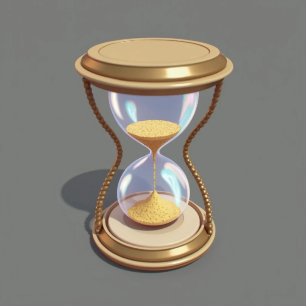 (masterpiece, top quality, best quality, official art,beautiful and aesthetic:1.2),(4k,8k, best quality,masterpiece:1.2),(((white background))), solo,Metal hourglass, with glass in the middle, semi-transparent, containing flowing sand. The hourglass has a ...