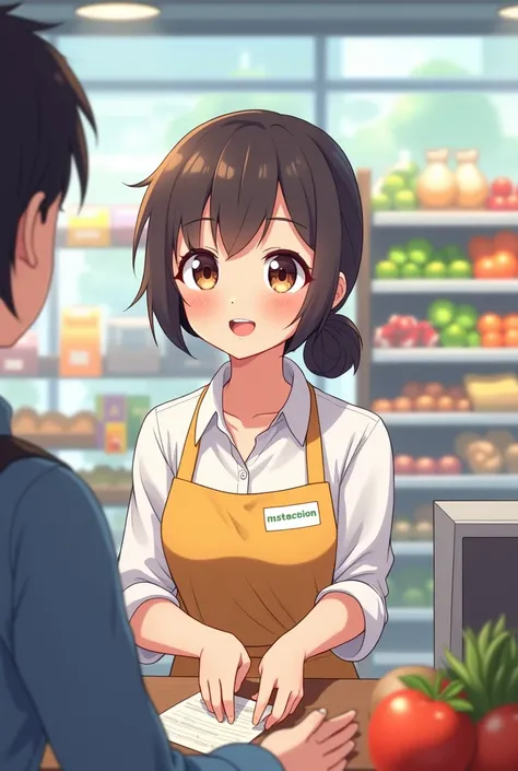 Cashier supermarket anime girl