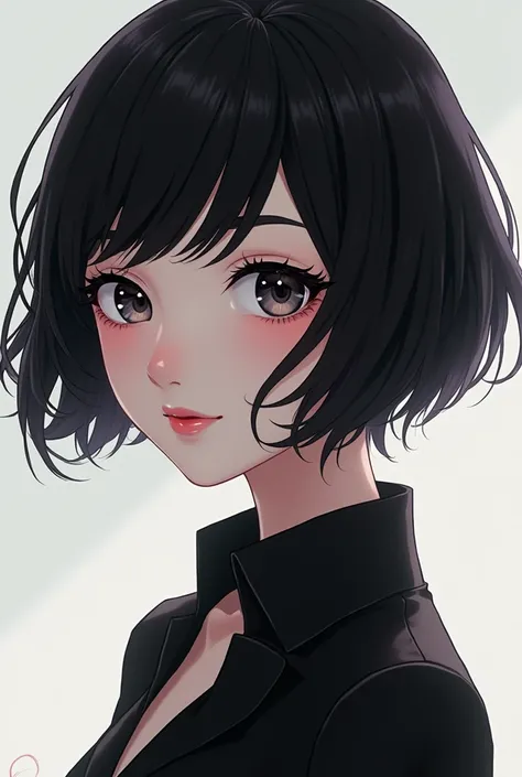 Aesthetic black short hair animated female