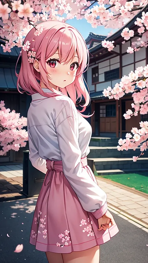 Pink undertone，Anime style，Cherry blossoms，Cherry blossoms树，Simply cute，Pure Landscape，No characters，Q version，Hand Painted
