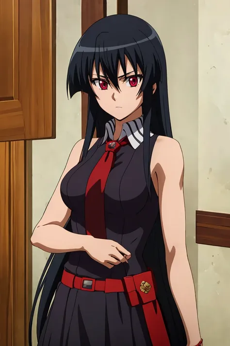 masterpiece, best quality,ultra detailed ,1girl,solo,akame,black hair , long hair ,red eyes ,elegant dress