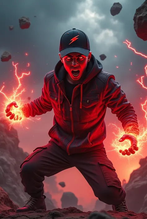 Malaysia man. real teenage age . 17 Malaysia Indonesia. (Red eyes)Glowing eyes red. Anger face. Open mouth . wearing an (black red) black red design thunder zip-up shirt. Hoodie. Black red lightning design .thunders red design shirt, (black red) red black ...