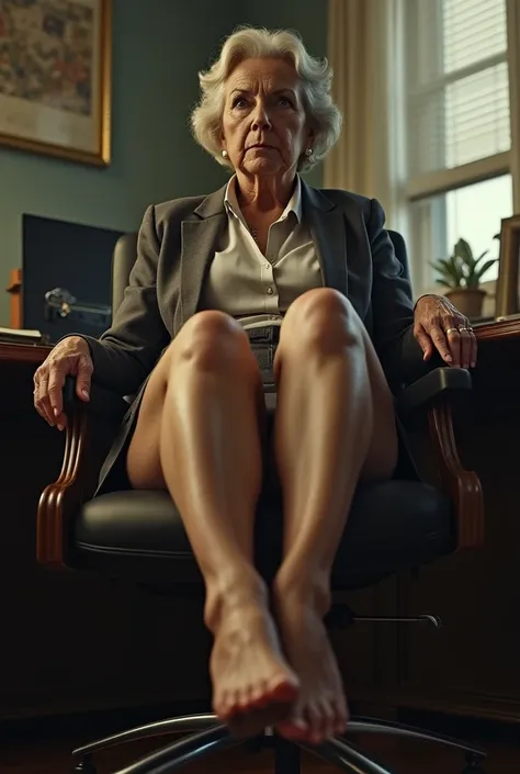 (best quality,4k,8k,highres,masterpiece:1.2),ultra-detailed,(realistic,photorealistic,photo-realistic:1.37),mature older woman, 70 years, office setting, short skirt, open legs, no underwear, thick thighs, spy, hidden cam, pawg, View your viewers、Shooting ...