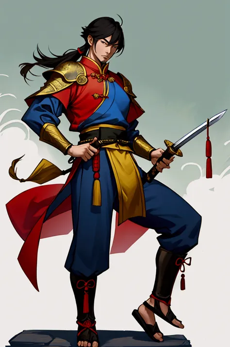 man,Chinese Warrior,holding a sword,handsome ,stand,ใส่รองเท้าChinese Warrior เห็นทั้งตัว,Cao Cao,Tall with legs and visible feet