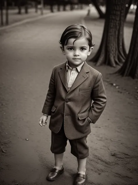 a little child,juvenile,Foreigners,French,suit,old,Sepia,era,young,whole body,Life-size,Classic,front,Head to foot