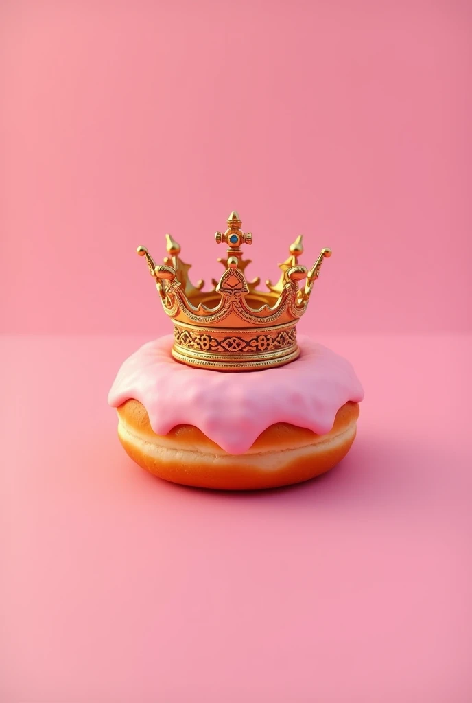 Draw me a logo of a company that deals with donuts, and its name is “King Donuts”, the background should be pink, and on the logo on top of a small crown on top of it.Hyperrealistyc