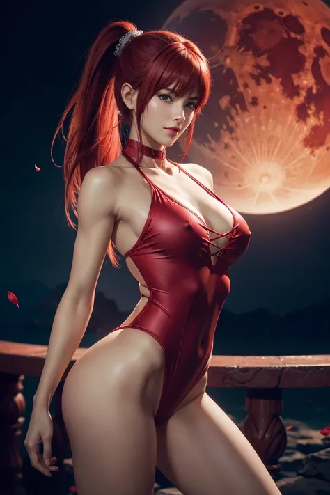 KOF,King of Fighters,Shermie,Red hair,long hair,Long hair tied in a ponytail,Hide your eyes with bangs,Beautiful white skin,Photorealistic,Ultra HD,high quality,masterpiece,Digital SLR,Detailed details,Intricate details,Anatomical basis,Depicted in detail,...