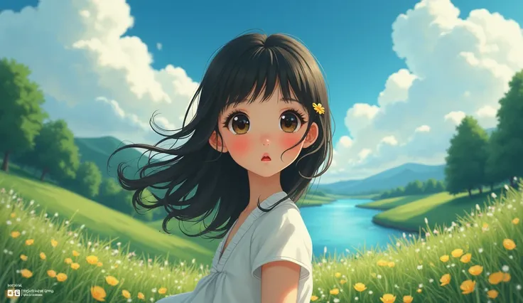 portrait of cute girl, cloudy sky background lush landscape illustration concept art anime key visual trending pixiv fanbox by wlop and greg rutkowski and makoto shinkai and studio ghibli