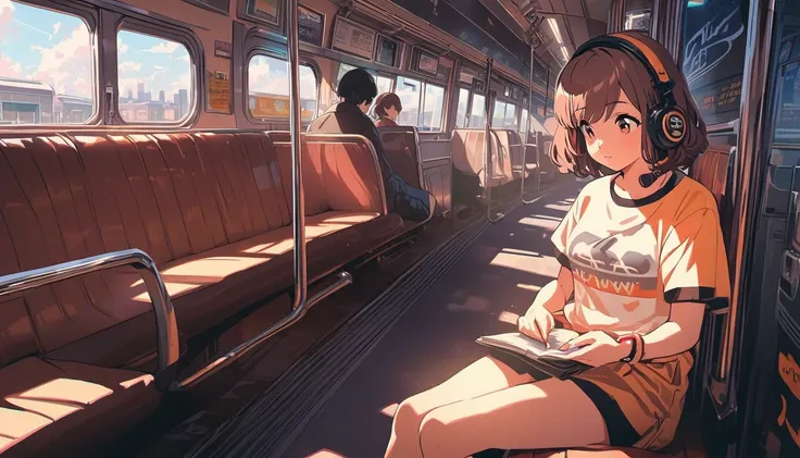 (extremely detailed CG unity 8k wallpaper), (best quality), (best illustration), (best shadow), realistic lighting, beautiful detailed reglow, masterpiece, best quality, lofi artstyle, lofi art, 80s anime style, Retro, Lo-Fi, 1girl, solo, short hair, brown...