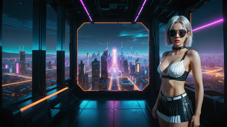 Cyberpunk female plagiarist immersed in digital theft, neon-lit alias within a vast online labyrinth, grotesque grunge brushing into surrealism, illuminated by kaleidoscopic volumetric light, a detailed masterpiece reminiscent of Moebius distinctive style,...