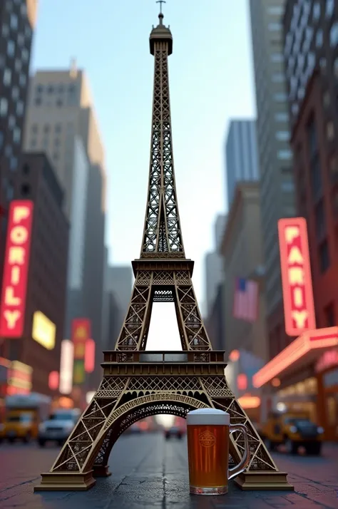 Eiffel Tower drinking beer in New York 3d model