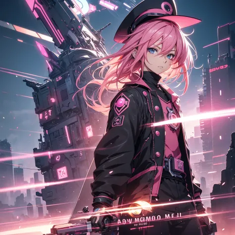 Anime boy with pink hair and a hat on his head, best anime 4k wallpaper, anime style 4k, official character art, anime art wallpaper 8k, mechanized witch boy, 8k high-quality detailed art, digital anime art, black magician boy, anime art wallpaper 4k, digi...