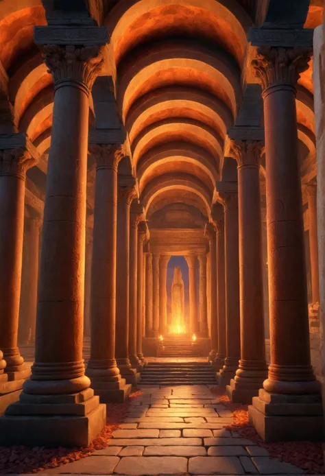 a grand ancient temple of sausages, highly detailed, intricate architecture, beautifully carved stone, massive columns, warm lighting, glowing embers, mystical atmosphere, fantasy landscape, dramatic lighting, vibrant colors, photorealistic, cinematic comp...