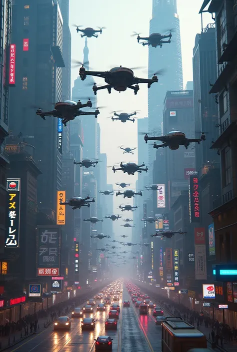 Millions of drones in traffic at city
