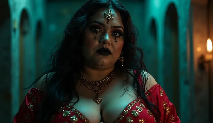 indian astrology,Looks like Aparna Dixit, full body Closeup shot, Big chubby aunty, milf, cougar lady witch, horny Gothic milf,  50 years old gorgeous mature lady, pervert demoness, demoness of lust, curvy, black lips, horny face, extremely gorgeous, thick...