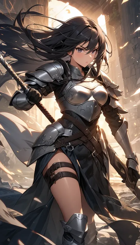 ultra-high definition image quality、beautiful girl、woman warrior、female swordsman、light armor、silver boots、long hair、knight&#39;...