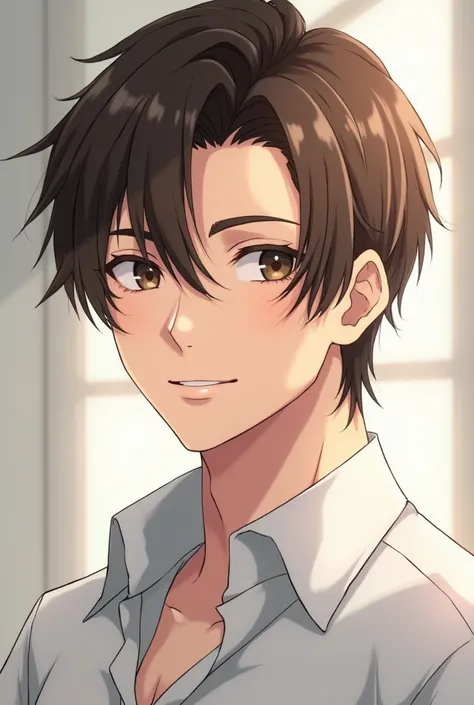 Brown haired guy in a neat shirt, anime
