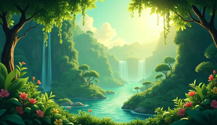 Create 3D cenametic cartoon animation of this prompt "Closing shot of the jungle, with a heartwarming and uplifting message"