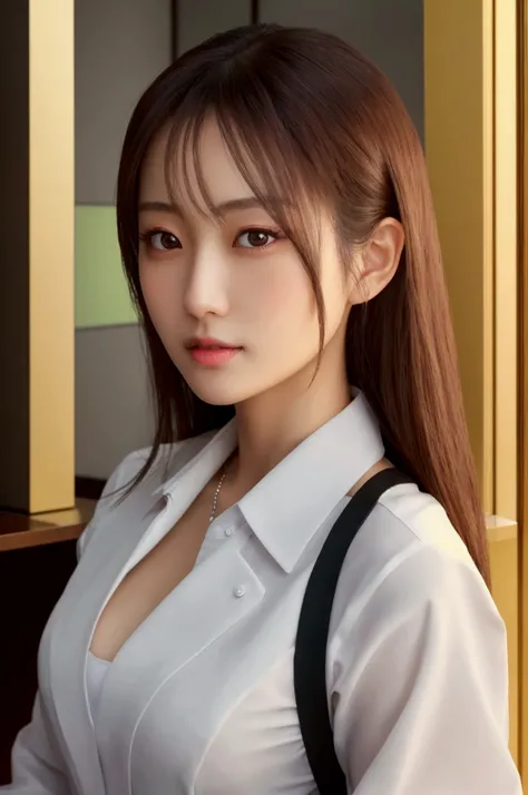 ((Highest quality)), ((masterpiece)), (detailed), Japanese women, Office, sexy, 2 people, semi-long, Photorealistic atmosphere, Reflection in the eyes