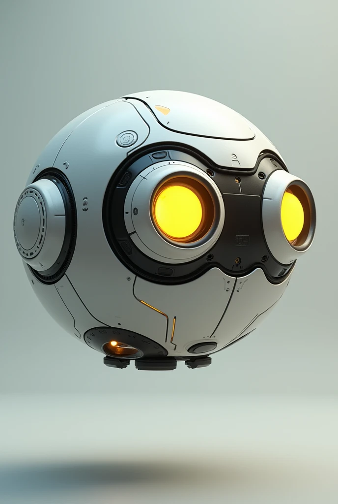 Robot ball floating. Binoculars eyes. Yellow white black . Flying