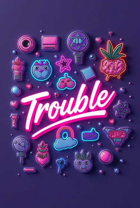 A y2k aesthetic purple core logo album titled "Trouble" by Prestine Kang no person just a logo with stickers 