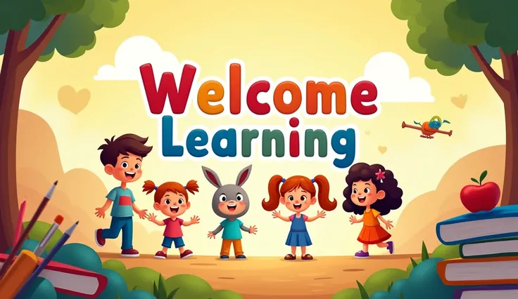 Welcome scene cartoon banner 
@ kids learning academy 123 channel 