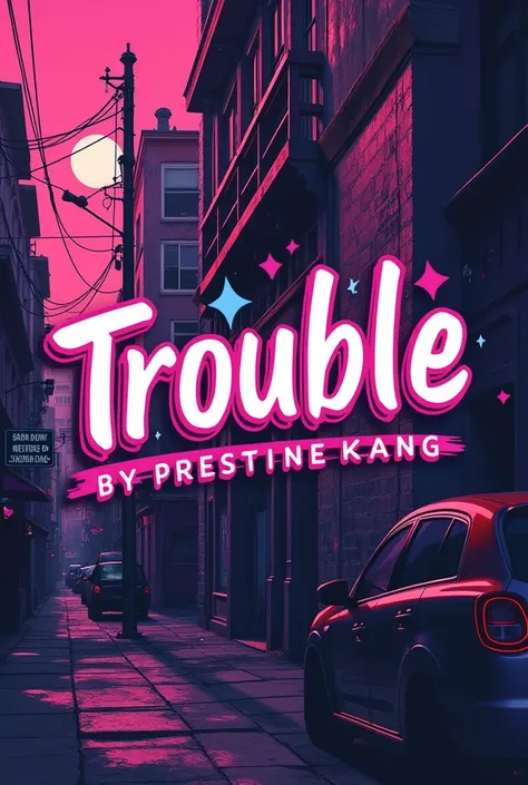 A pop girly mess aesthetic purple street core logo album titled "Trouble" by Prestine Kang no person just a logo with stickers 