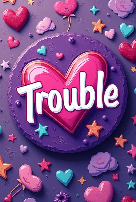 A pop girly mess aesthetic purple core logo album titled "Trouble" by Prestine Kang no person just a logo with stickers and car