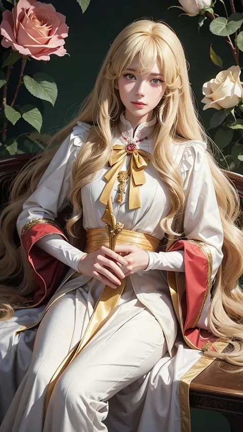 I want to create Oscar from The Rose of Versailles by Riyoko Ikeda。Create a live-action illustration of blonde、Long Hair　uniform　Men&#39;s