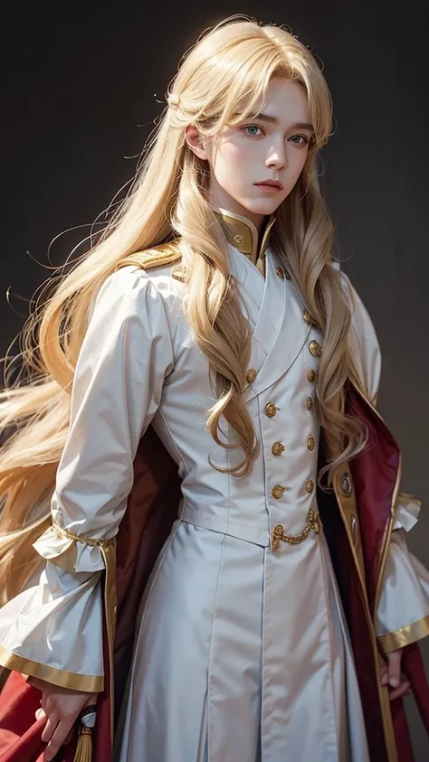 I want to create Oscar from The Rose of Versailles by Riyoko Ikeda。Create a live-action illustration of blonde、Long Hair　uniform　Men&#39;s