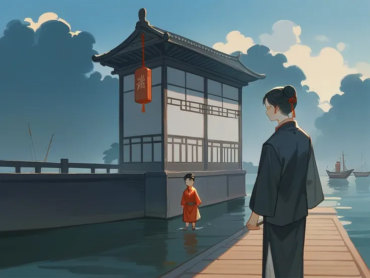 best quality，People wearing Hanfu standing on the boat ，Anime characters wearing Hanfu, Chinese, 穿着ancient China的衣服, ancient China, 身着ancient China服饰, Chinese traditional clothing, Chinese Fantasy