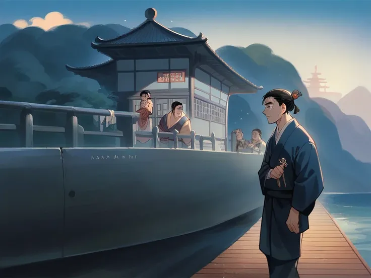 best quality，People wearing Hanfu standing on the boat ，Anime characters wearing Hanfu, Chinese, 穿着ancient China的衣服, ancient China, 身着ancient China服饰, Chinese traditional clothing, Chinese Fantasy