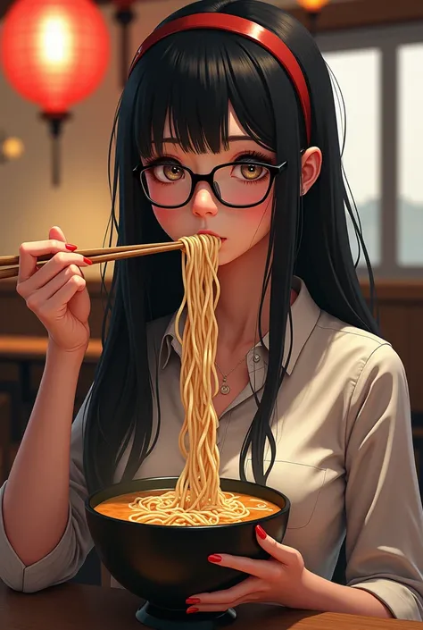 Wear glasses, 1 Japan, Long Hair, High resolution, Small breasts, vision, Black Hair, Anatomically correct, Sparkling eyes, Eyebrows hidden under hair, hair band, Long shirt dress, Full body portrait,Long Hair, look up, Portrait Photography, 3D Rendering, ...