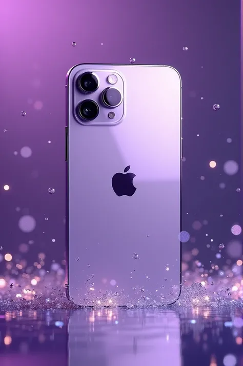 Photo of an iPhone 15 from x natural titanium colour with purple background image and sparkles in image