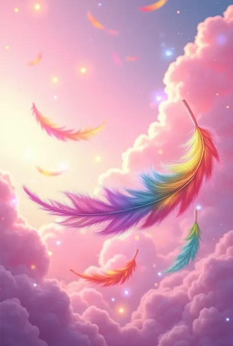 (((((Fantasy novels)))))) ((((beautiful 10))))) Rainbow feathers in a pink sky　Sparkling air