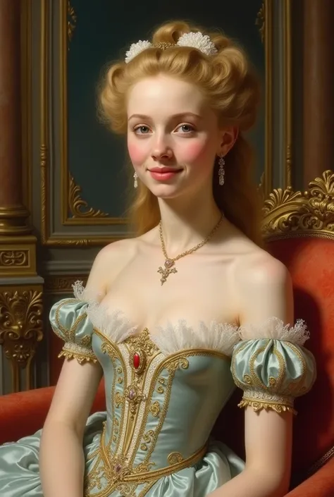 Marie-Antoinette in 1775 looking happy in Versailles, body uncovered