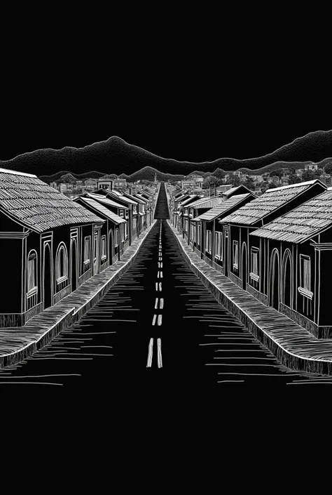 I want a drawing in white lines with a black background of the Four Corners - Olinda PE showing the 4 streets showing the historic houses and the four streets