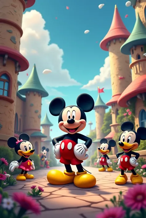 recreate the previous image only with a Mickey and more characters