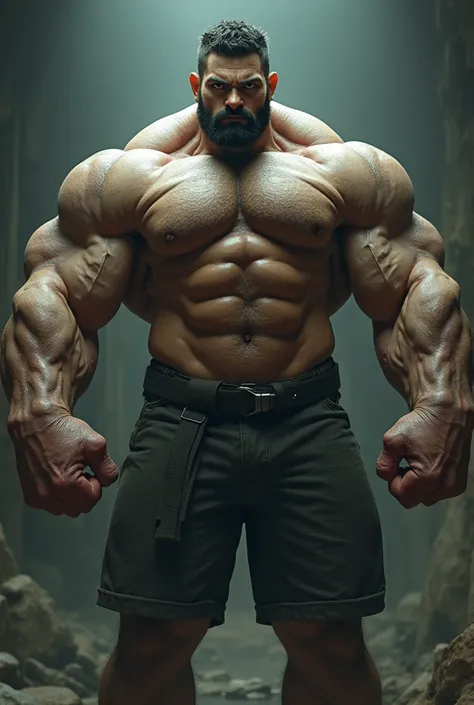 This boy has injected himself with a serum that has given him a huge growth of muscles that has turned him into a gigantic muscle monster.