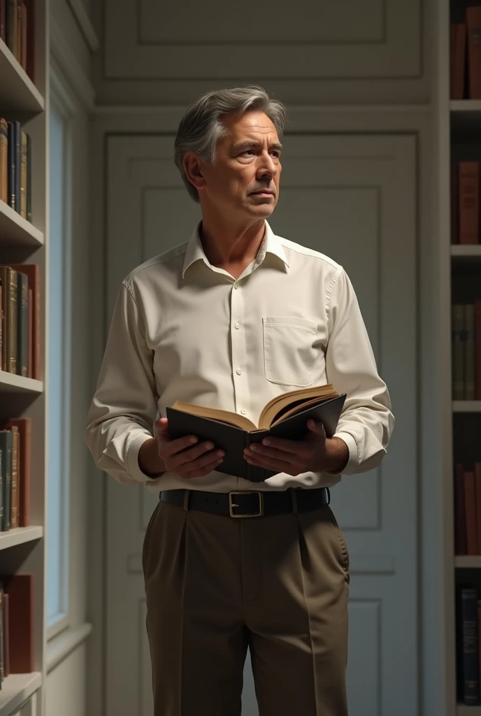 A man standing with a book 
