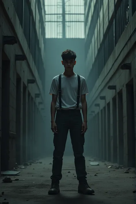 A handsome boy who stands in prison