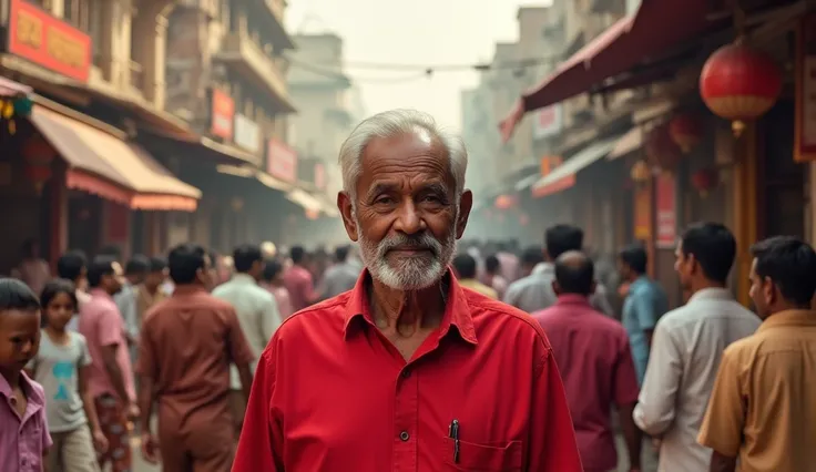 Public place and one man year 60 Red shirt and face clean history of India 

